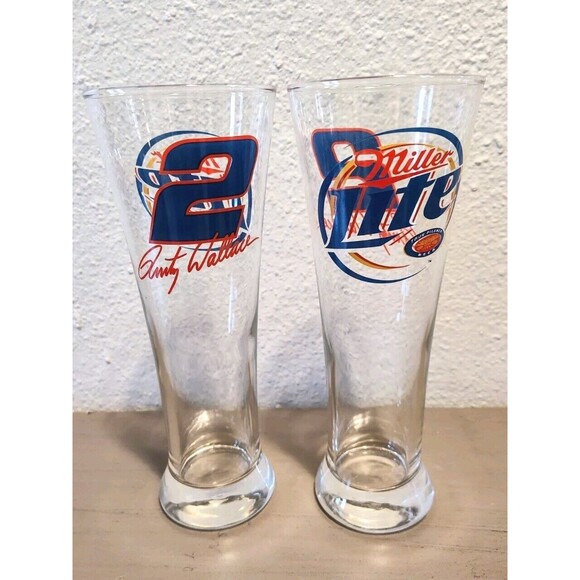 Nascar Rusty Wallace 2 Miller Lite Collectible Beer Glass Pilsner 16 Oz Two - Picture 1 of 6